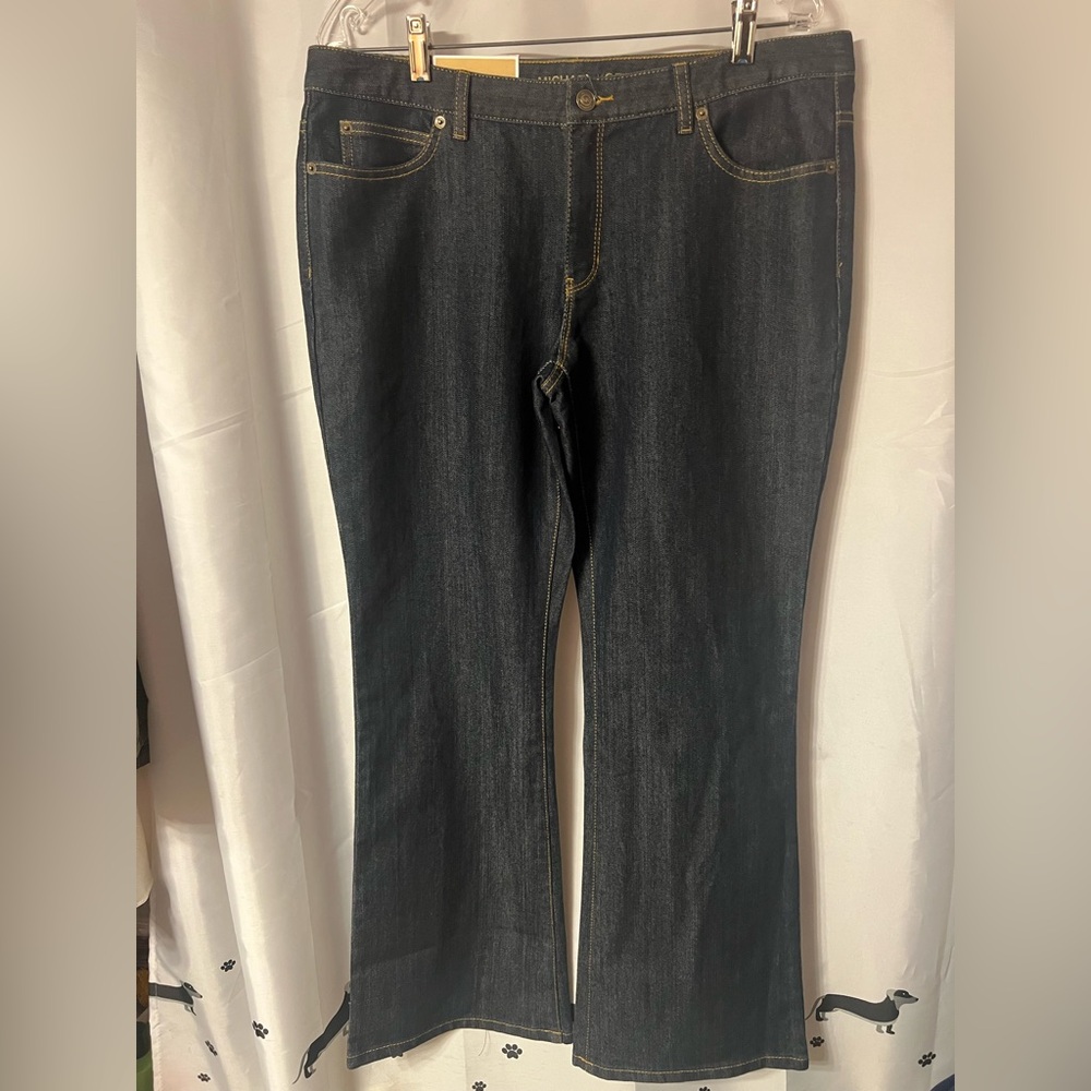 Michael Kors Dark Blue Jeans. Gold Sausalito Boot Cut size 12x31. NWT